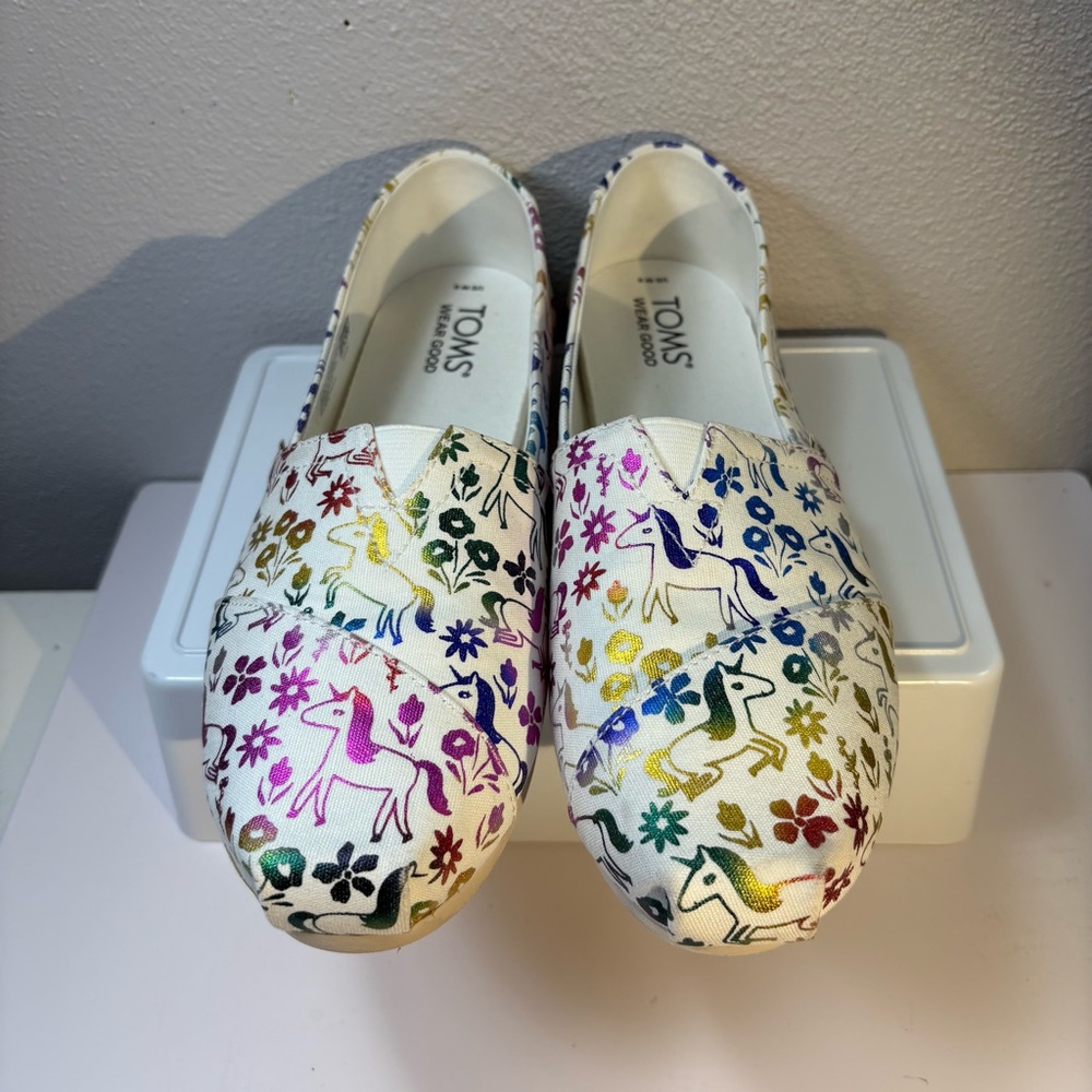 Toms Multicolor Unicorn Flower Metallic Patterned Women's Flats size 8 - Picture 4 of 11